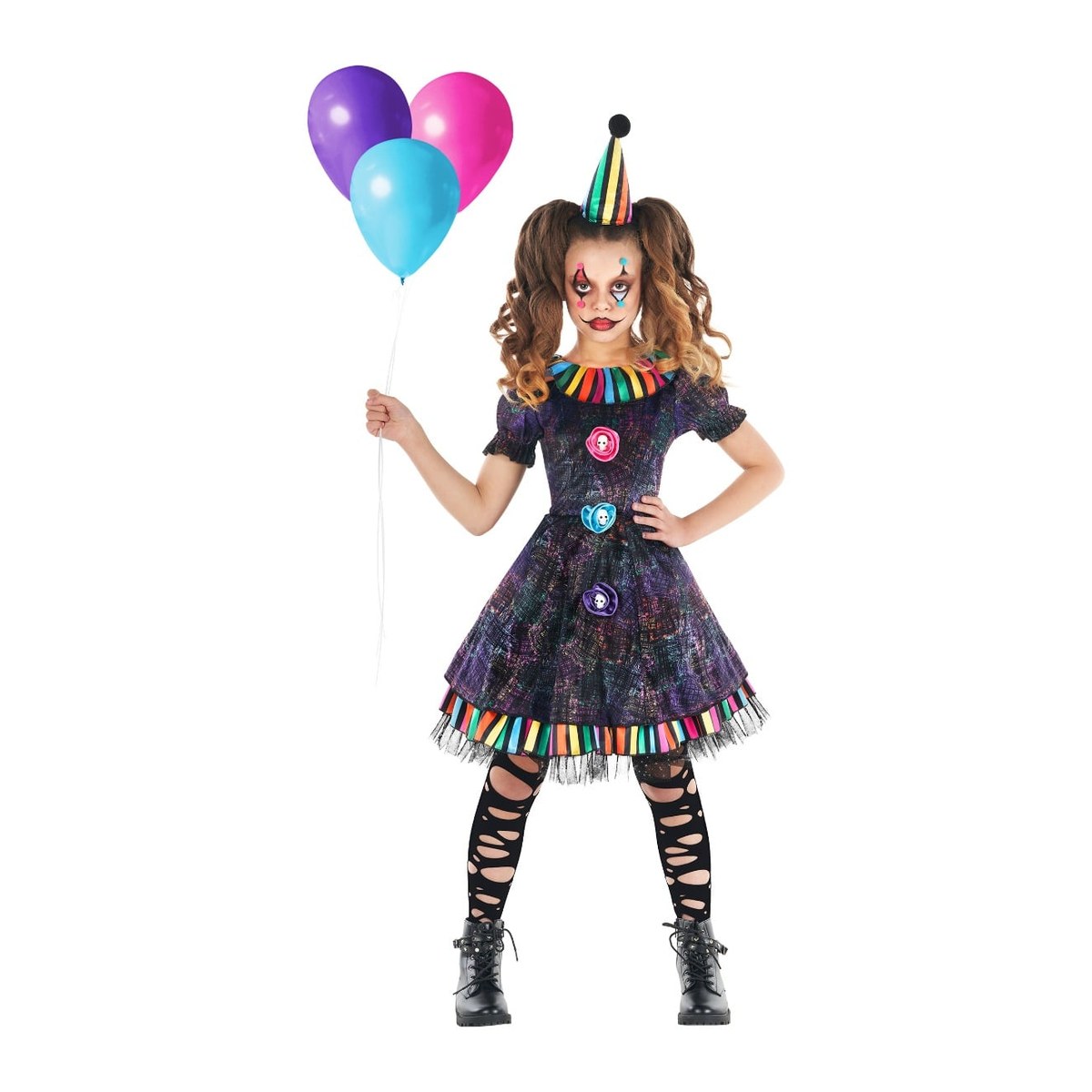 Girls Rainbow Creepy Clown Costume