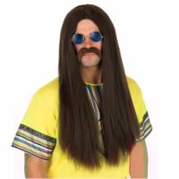 Long Brown Hippie Wig with Sunglasses