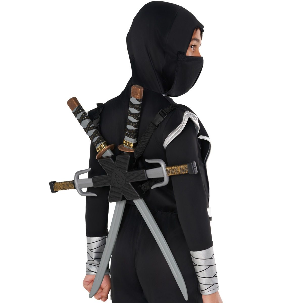 Kids Ninja Weapons Accessory Set: two toy swords, two daggers and an adjustable backpack holder