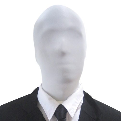 Person wearing a white full-face MorphMask for an original Halloween costume idea