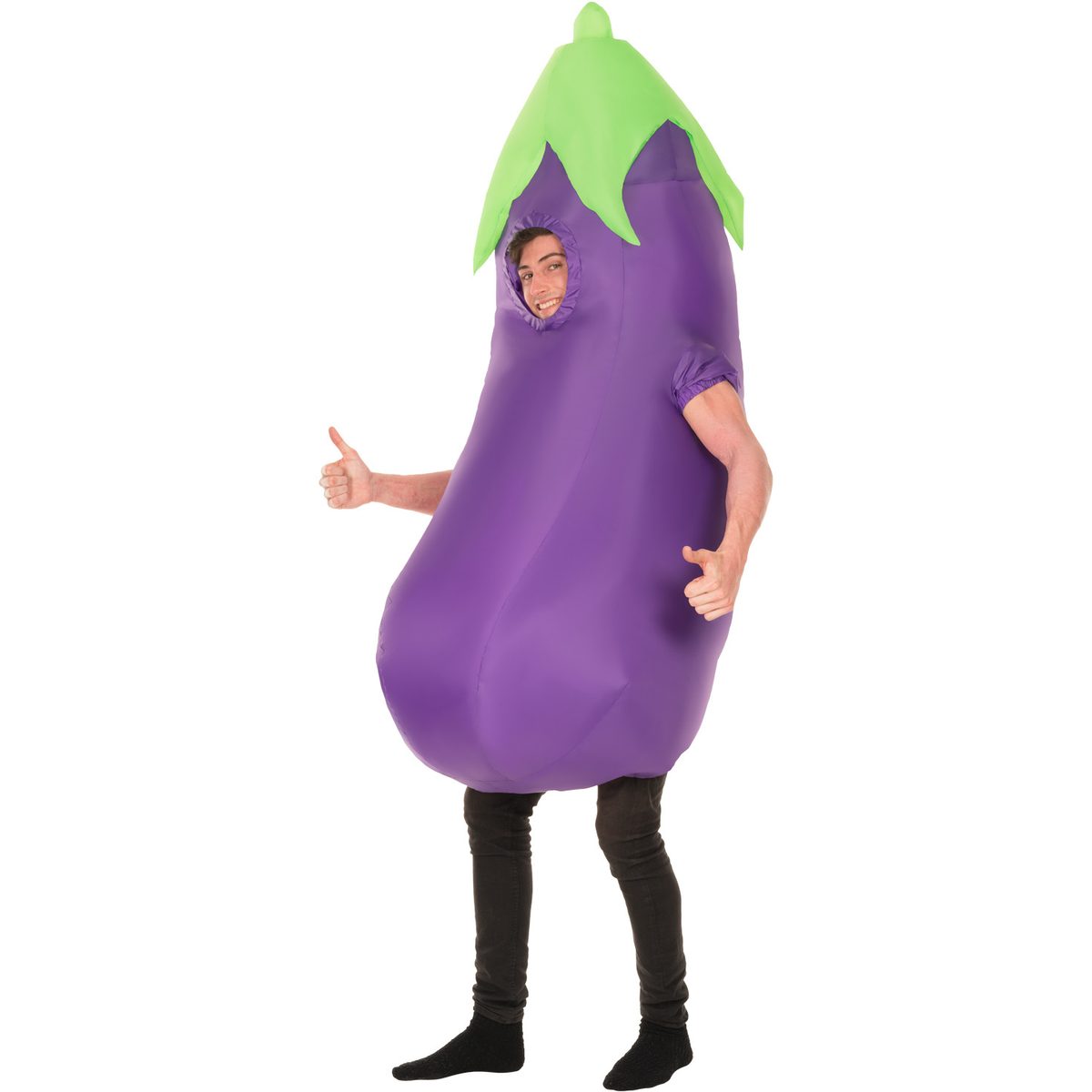 Eggplant Inflatable Costume, a purple inflatable costume with a built-in fan unit