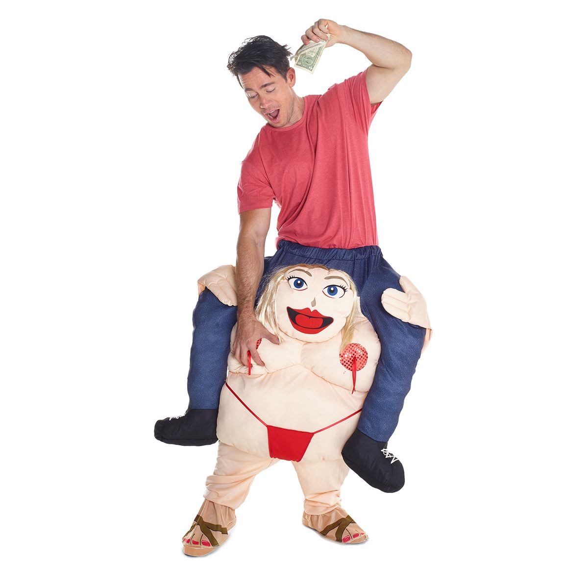 Fat Stripper Piggyback Costume, a self-stuff piggyback-style novelty costume for a stag do