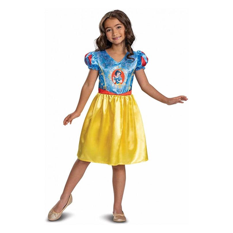 Kids Disney Snow White costume, satin bodice dress with Snow White character cameo