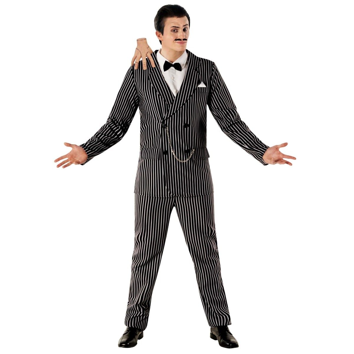 Men's pinstripe suit fancy dress costume with white shirt insert and attached bowtie
