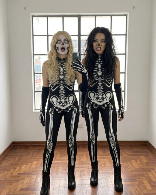 Women's Sleeveless Skeleton Bodysuit Costume worn by a model, lifestyle photo
