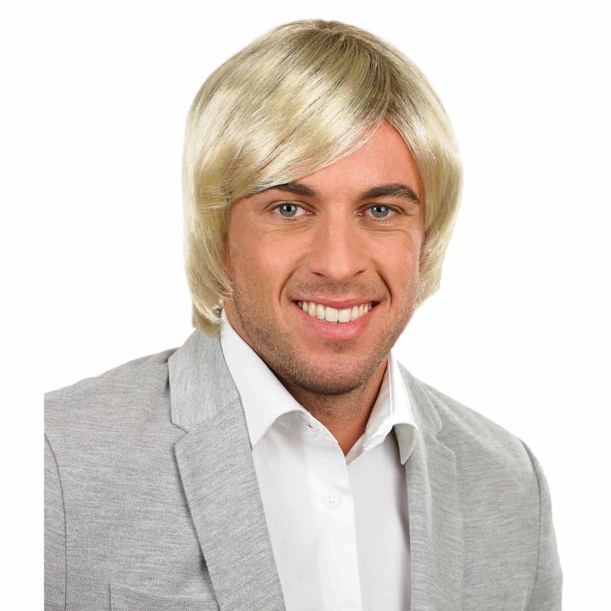 Blonde Boy Band Wig, a short blonde costume wig with a side fringe styled for a 90s boy-band pop look