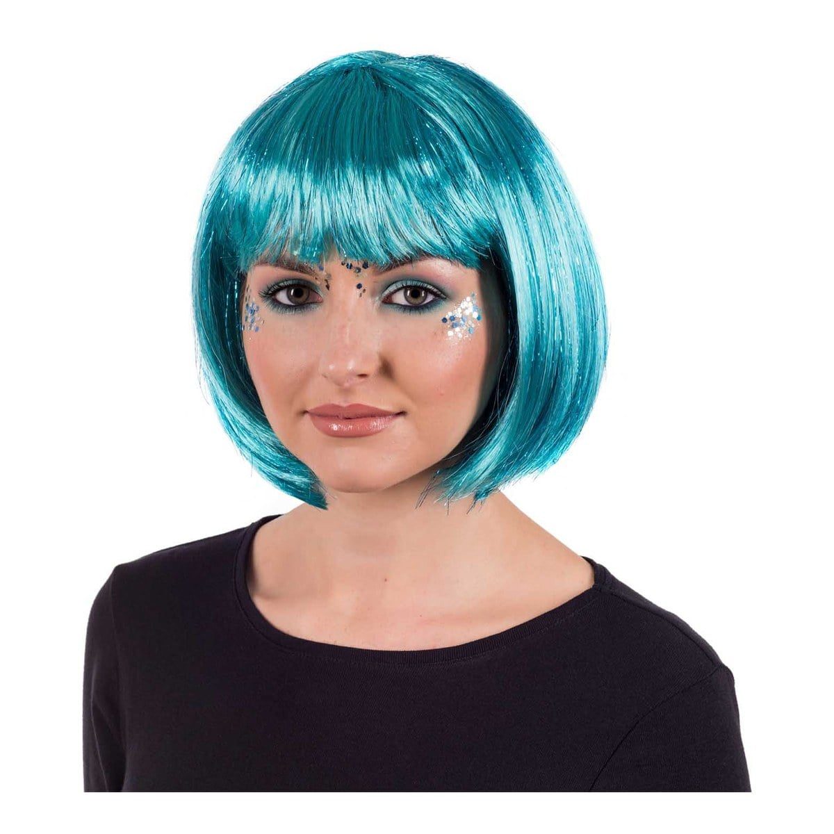 Blue glitter bob wig with a sparkly finish