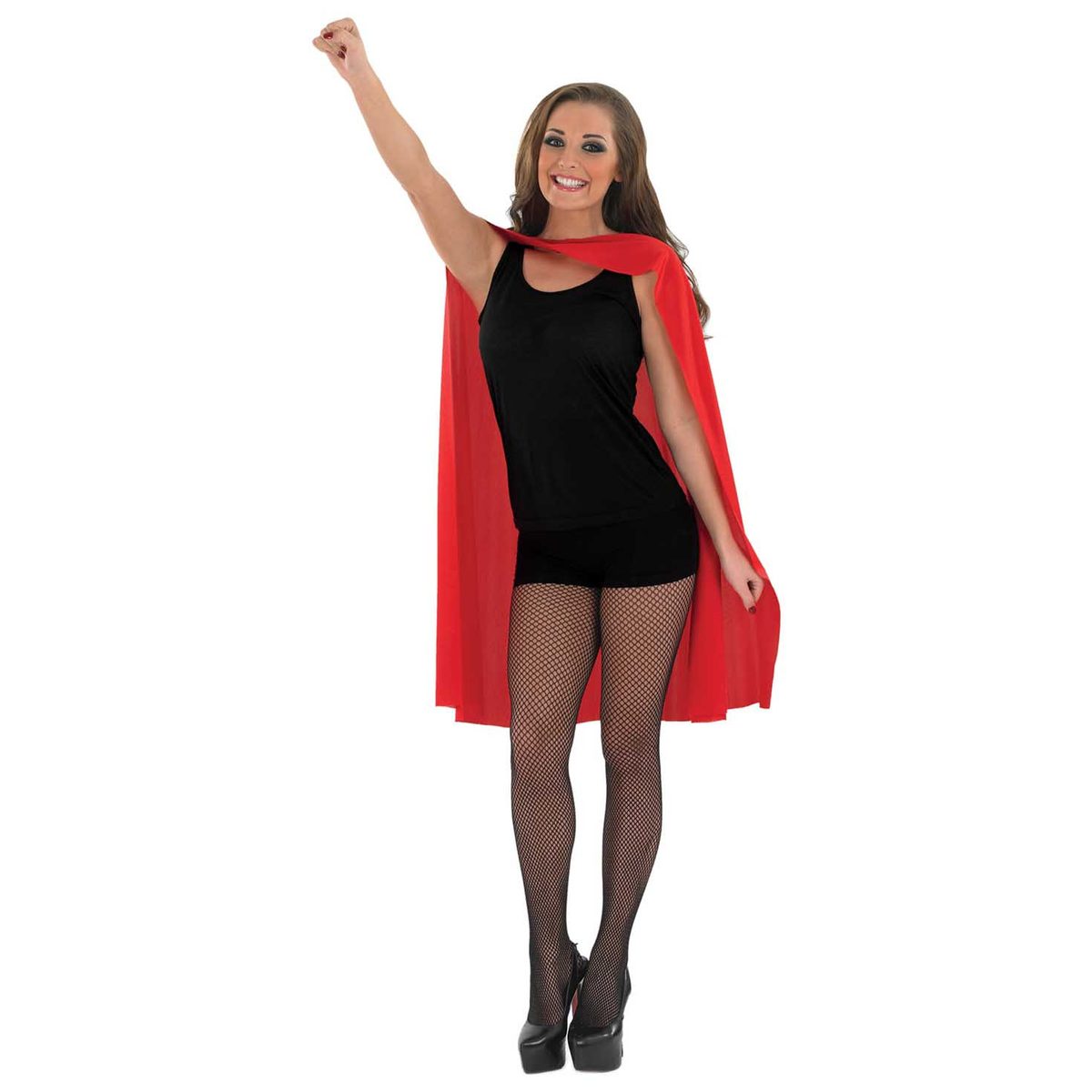 Short red superhero cape for adults in 100% polyester