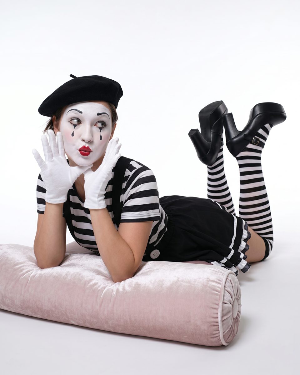 Women's Mime Costume worn by a model, lifestyle photo